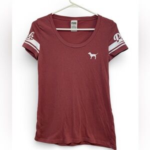 PINK Victoria's Secret Maroon Tee with White Dog Logo
